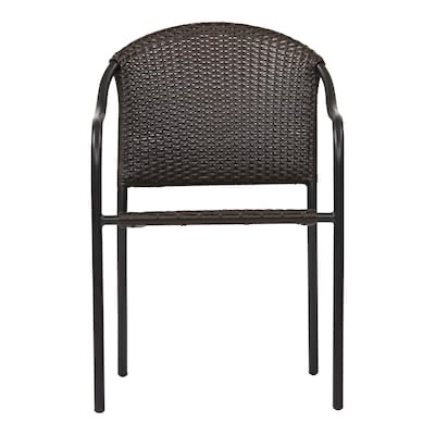 style selections pelham bay wicker stackable matte black steel frame stationary dining chair