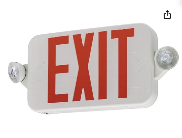 Lithonia Lighting Basics LED Exit Sign/Emergency Light Combo, Red/Green Switchable Exit Sign and Emergency Lights for Business, 2-Head Fixture, Round Lamp Heads, White (ECRG RD M6)