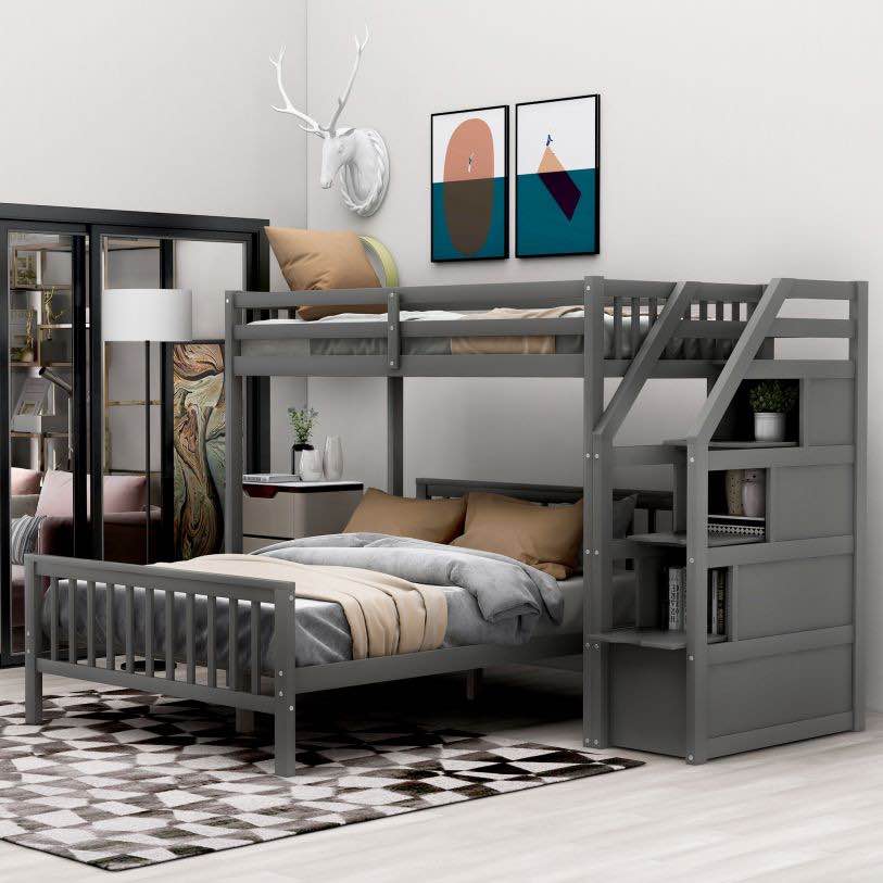 (incomplete only box 2/3)twin over full loft bed w/ staircase, gray