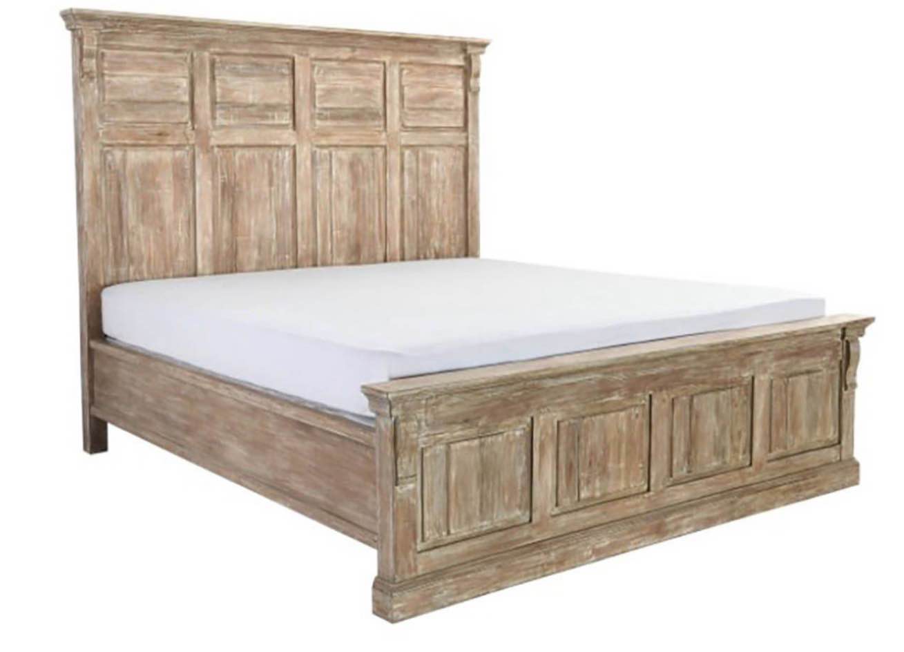 (Incomplete box 2/3) Classic Home Adelaide Eastern King Panel Bed in Natural White Wash 54010148