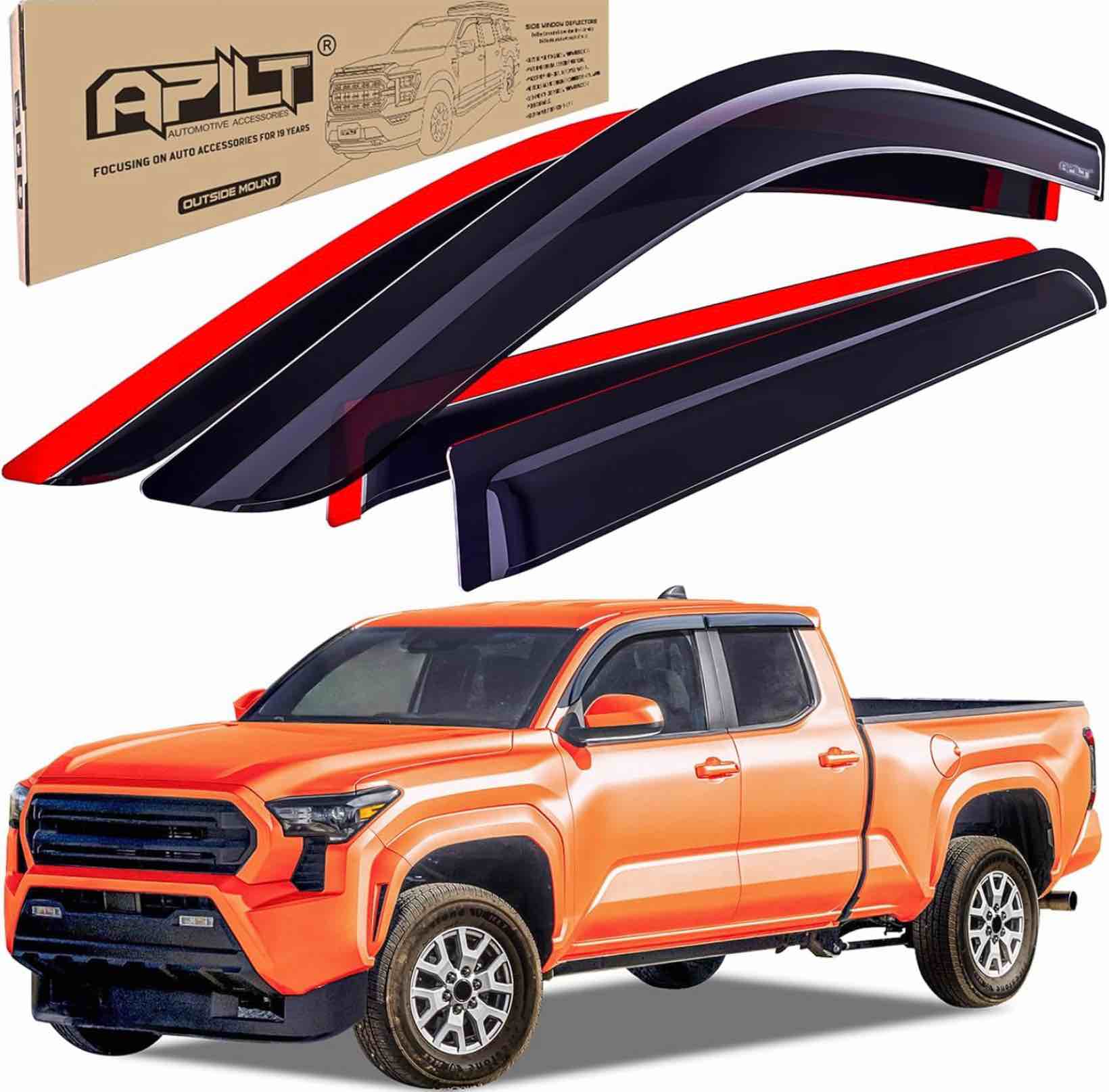Outside-Mount Rain Guards Window Visors for 2024-2025 Toyota Tacoma Double Cab Wind Vent Deflectors Truck Accessories Dark Smoke 4-Piece Set with Thicker Medium?2024-2025 Toyota Tacoma Double Cab?