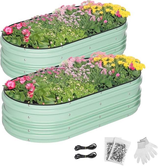 SnugNiture 3 Pcs 4x2x1.5ft Raised Garden Bed Outdoor, 17" Tall Galvanized Metal Planter Box, Raised Garden Bed Kit for Planting Vegetables Plants Fruits, Brown