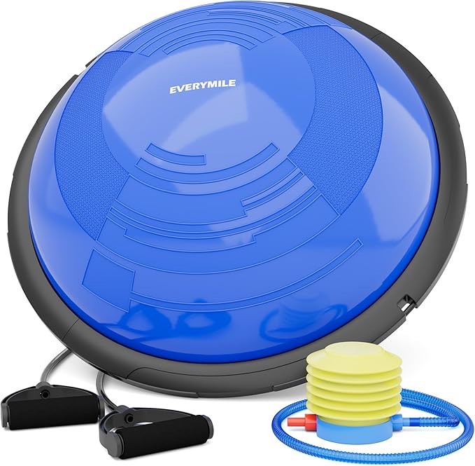 EVERYMILE Pelota de equilibrio con bandas de resistencia y estabilidad de bomba, pelota de ejercicio de yoga de 23.6 pulgadas para gimnasio en casa, entrenamiento de núcleo, superficie antideslizante