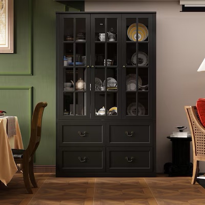 (Incomplete)FUFU&GAGA Contemporary/Modern Black China cabinet with Wine Storage