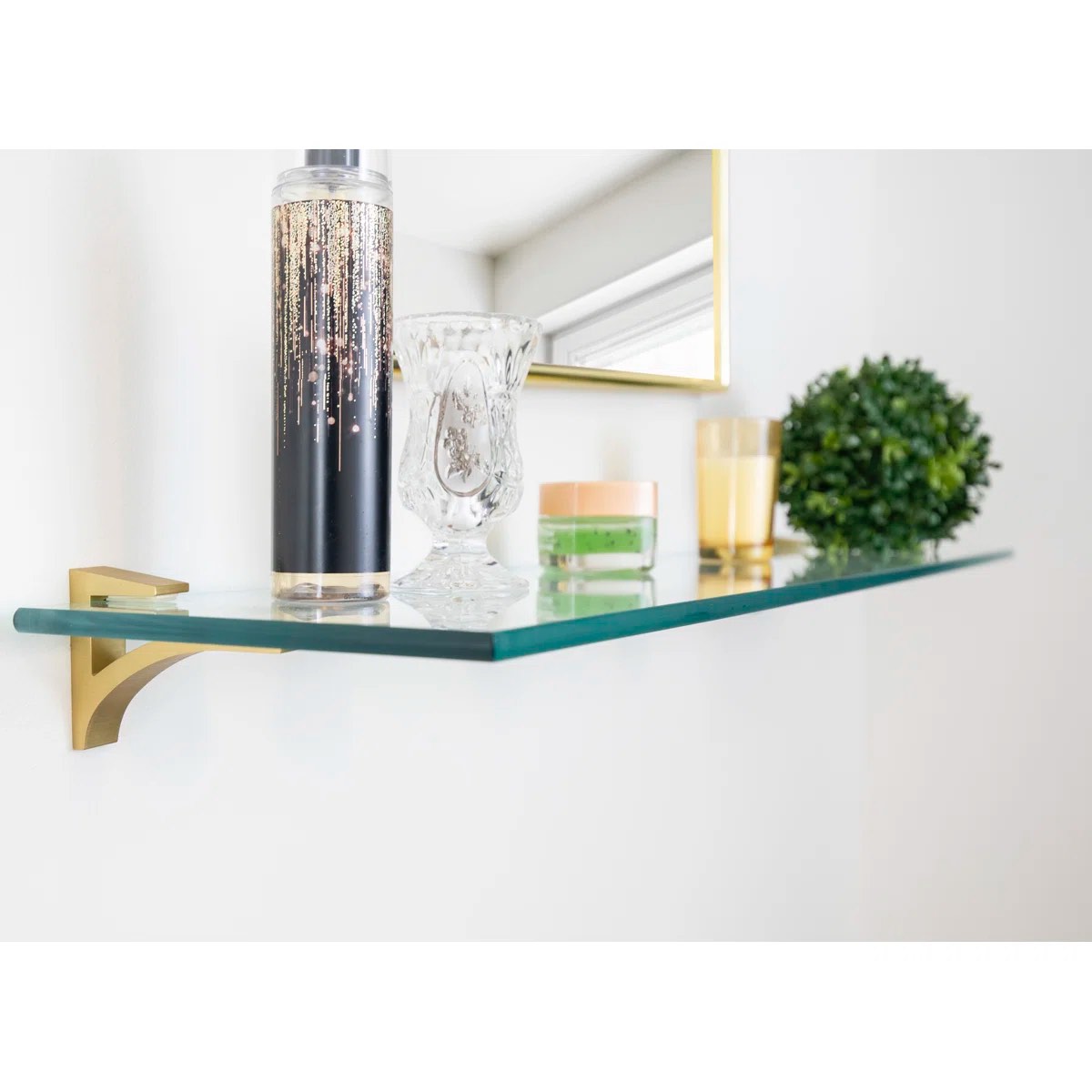 Electra Glass Wall Shelf Size: 2.86" H x 36" W x 8.5" D, Hardware Finish: Brass