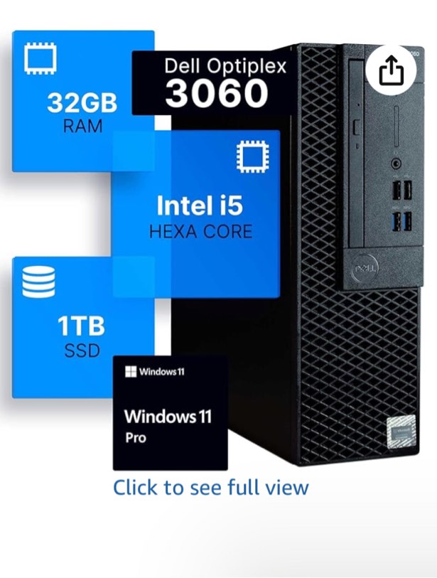 dell optiplex 3060 desktop computer | intel i5-8500 (3.2) | 32gb ddr4 ram | 1tb ssd solid state | wi