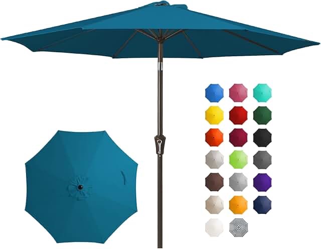 JEAREY 10FT Outdoor Patio Umbrella Outdoor Table Umbrella with Push Button Tilt and Crank, Market Umbrella 8 Sturdy Ribs UV Protection Waterproof for Pool, Garden 10FT lake blue