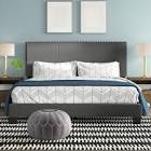 brand new complete Royale Upholstered Platform Bed with Nail Trim Headboard  Queen