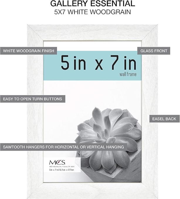 MCS Gallery Essential Picture Frame  5x7 &  White Woodgrain, Gallery Wall Vertical & Horizontal Hanging Frames for Photos & Art Prints  (Set of 4)