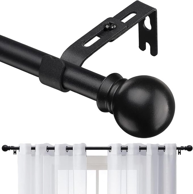 Black Curtain Rods for Windows 28 to 48 Inch, 5/8 Inch Small Curtain Rod For Bathroom, Living room, Kitchen (size?28-52 Inch)