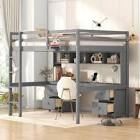 Full Loft Bed w/ Desk, Cabinets, Drawers & Bedside Tray, Charging Station, Gray FedEx/UPS