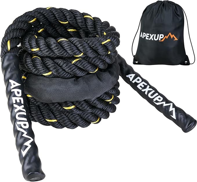 apexup heavy jump ropes for fitness, weighted adult skipping rope exercise battle ropes with storage bag for total body workouts and power training