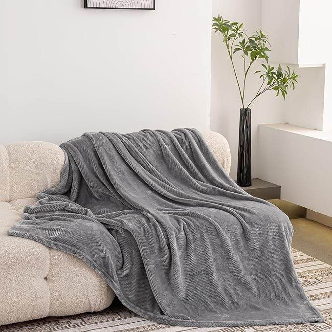 Home Fleece Throw Blanket for Couch, Bed, TV, Party, and Gift - 3D Jacquard Decorative Blankets - Cozy Soft Lightweight Fuzzy Flannel Blanket, All Seasons, 50x60 Inches, Light Grey