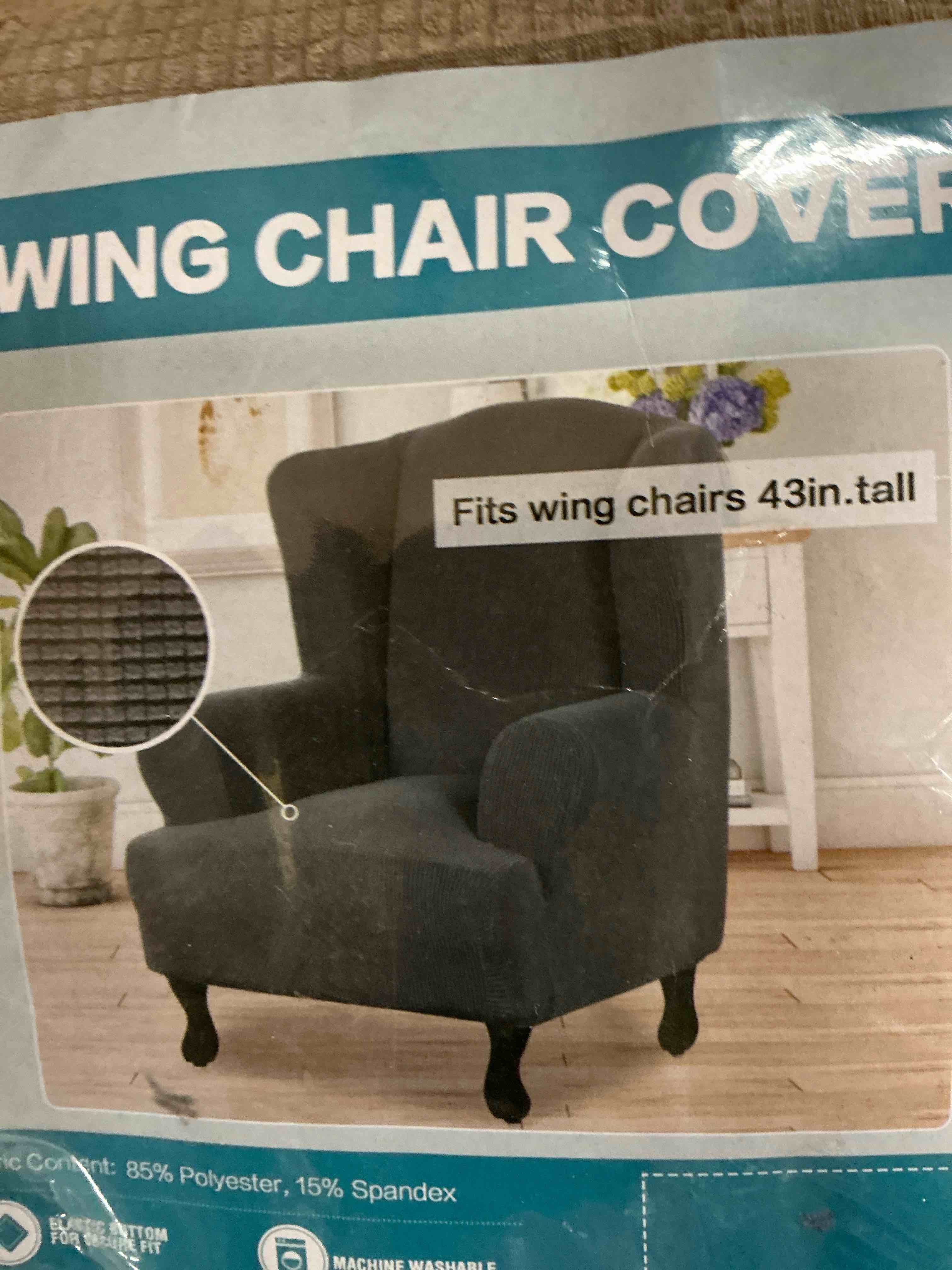 Wing Chair cover fits wing chairs 43in. Tall (color gray)