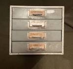 VINTAGE INDUSTRIAL 4 DRAWER METAL PARTS CABINET.