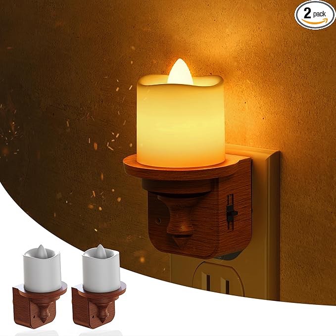 L LOHAS LED Night Light, 2 Pack Amber Flameless Candle Night Light Plug in, Dusk to Dawn Sensor, 0-100LM LED Dimmable Nightlight, Vintage Decorative Night Lights for Hallway Bathroom (4 pieces 2 packs)