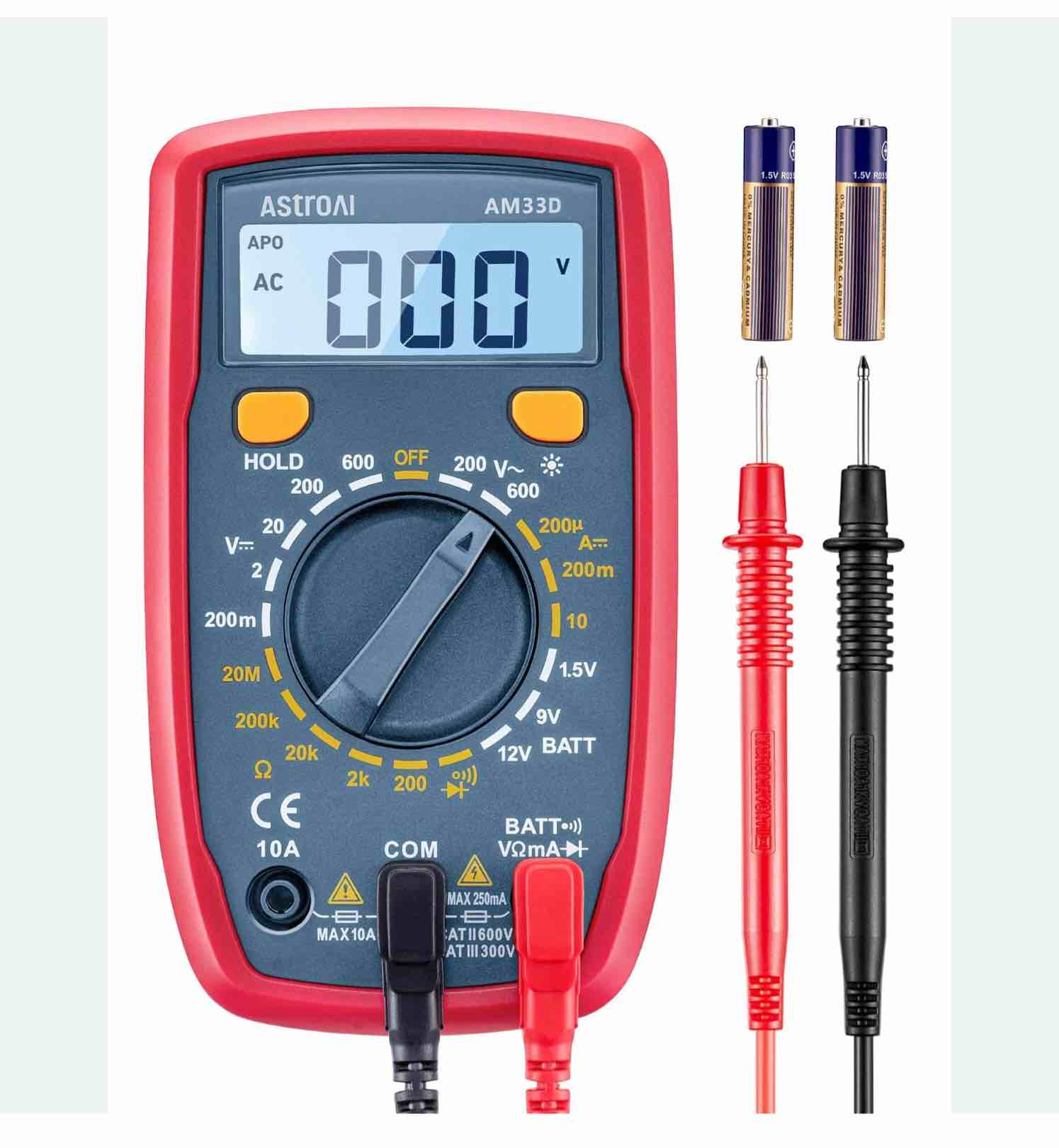 AstroAI Digital Multimeter Tester 2000 Counts with DC AC Voltmeter and Ohm Volt Amp Meter; Measures Voltage, Current, Resistance, Continuity and Diode, Black
