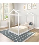 Max & Lily Twin Floor House Bed, Modern Solid Wood Low Bed Frame for Kids, Montessori Floor Bed for Bedroom, Playroom, Wooden Slats, White