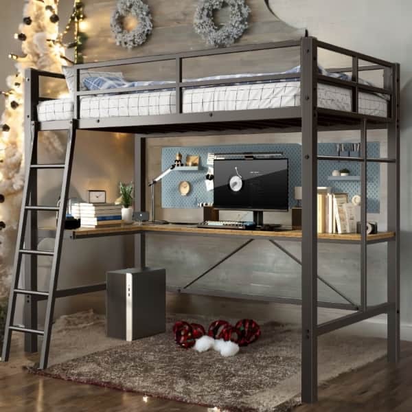 Twin Size Metal Loft Bed with Safety Guard & Ladder, No Box Spring Needed.( Similar image unknown size )