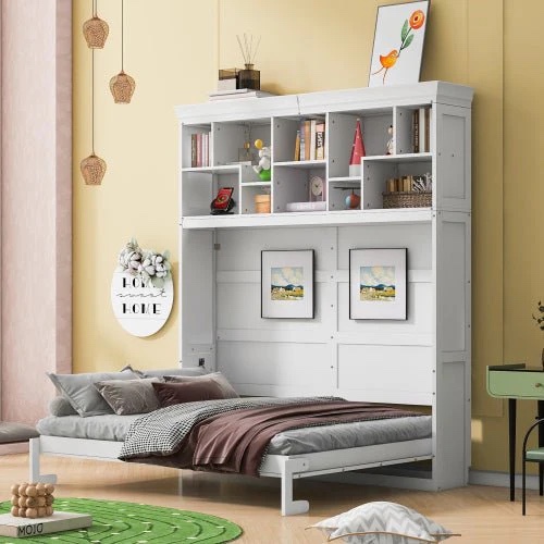 Bellemave® Queen Size Murphy Bed Wall Bed With Top Shelves & USB. ( incomplete 1 of 4 a box to pick up )