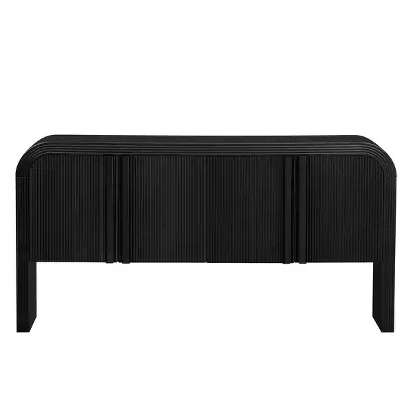 Striped Storage Cabinet Sideboard with 4 Doors, Adjustable Shelf, Black.