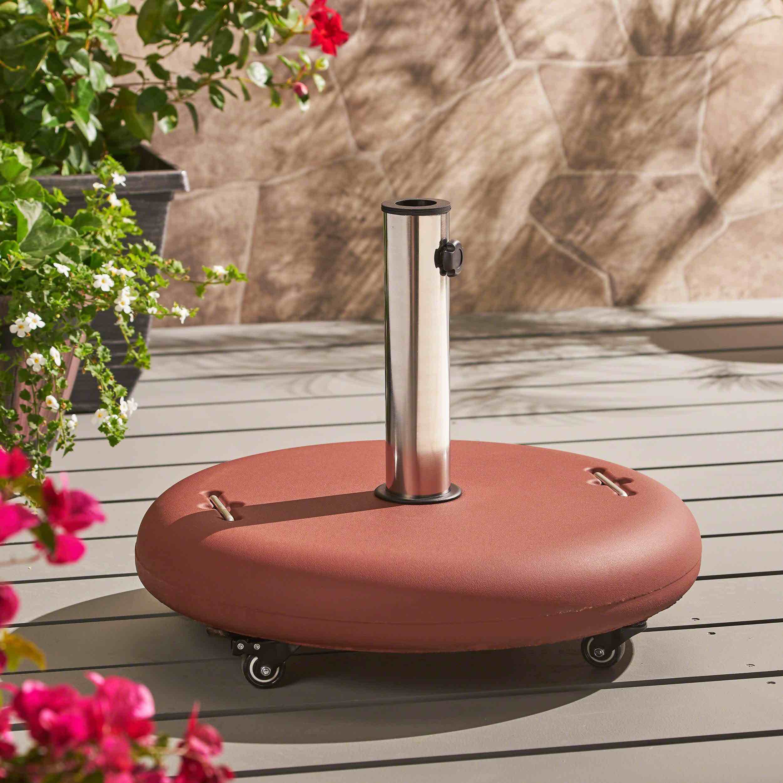 Terracotta Concrete Umbrella Base for Patio - 21.65 Inch Round, Durable Outdoor Umbrella Stand.( similar different model)