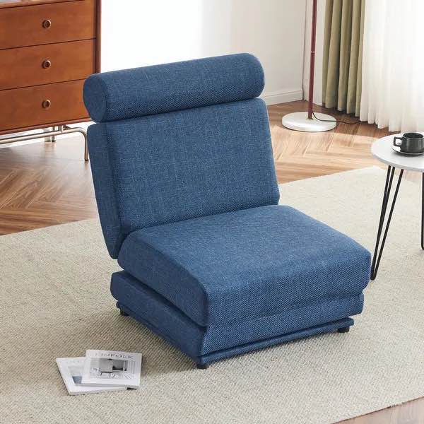 Convertible Linen Sofa Chair Bed, Adjustable Recliner Sleeper Chair, Modern Upholstered Folding Sofa Bed with Headrest, Space-Saving Design for Small Apartments and Living Rooms.blue