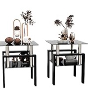 Black Glass End Tables Living Room Set of 2, Small Side Table, Tempered Night Stand Set 2, for Living Room Bedroom (All Black, 2Pcs)
