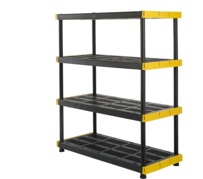 cx black & yellow®, 5-tier heavy duty plastic storage shelving unit, 200lbs/shelf (72”h x 48”w x 20”d), for indoor/outdoor organization, modular rack