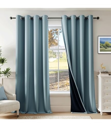 Beauoop Dusty Blue 100% Blackout Curtains 54 Inch Long 2 Panels for Bedroom Living Room Solid Room Darkening Thermal Insulated Soundproof Energy Saving Grommet Top Window Treatment Drapes,52x54 2 Set