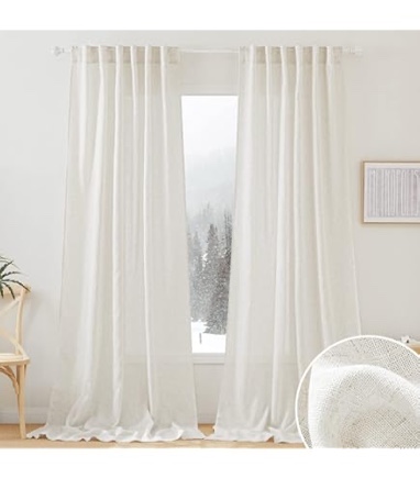 Touch the image to zoom in 3+ RYB HOME Long Sheer Curtains 108 inches Linen Textured Semi Sheer Curtains Privacy Light Airy Window Dressing for Living Room Bedroom Nursery Canopy Bed, Linen, W 70 x L 108, 2 Panels