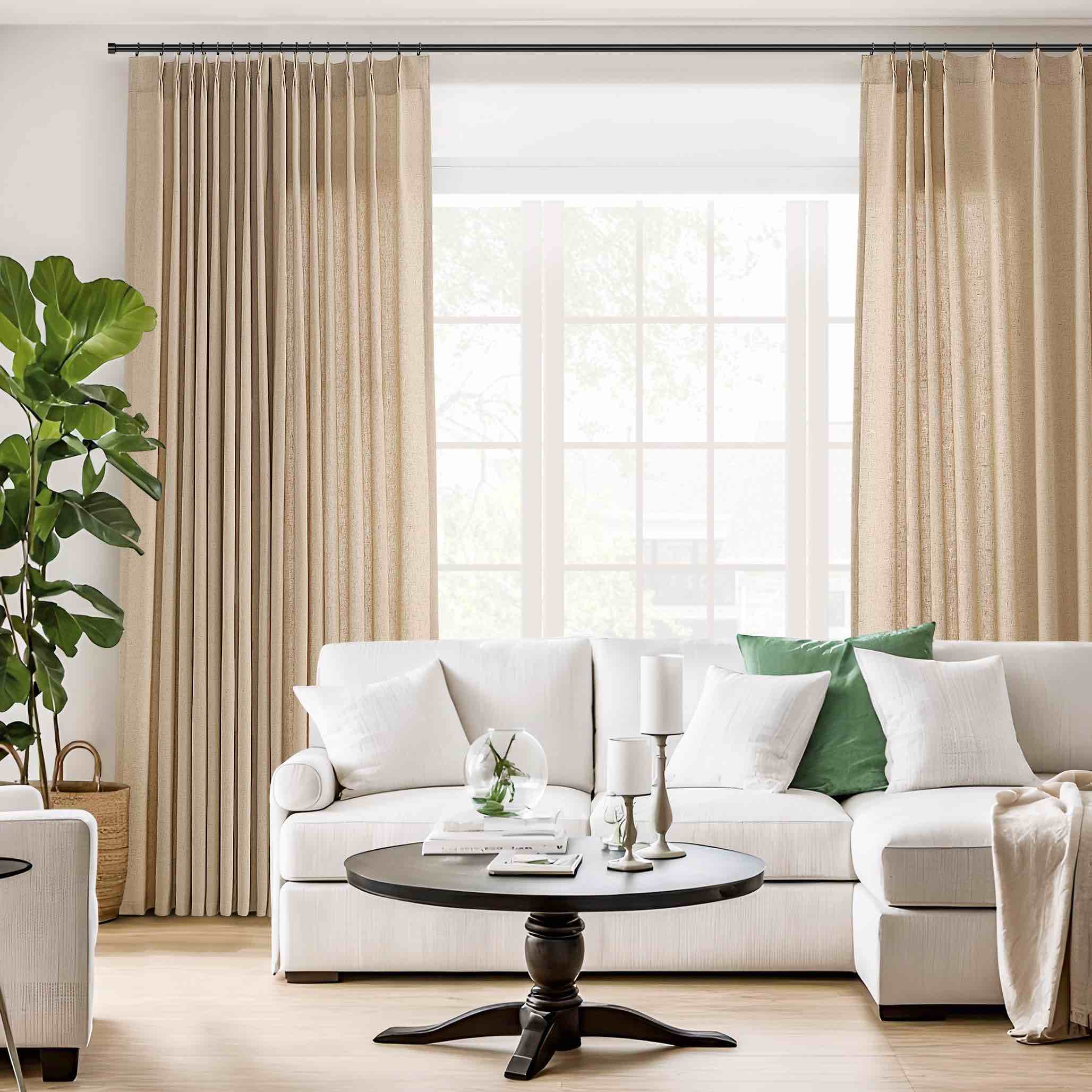 Pinch Pleated Linen Curtains 108 Inches Long 2 Panels Set Living Room Pleat Drapes Light Filter Thick Flax Burlap Texture Semi Sheer Large Window Floor to Ceiling 108 Inch Curtains 9 FT Cream Beige