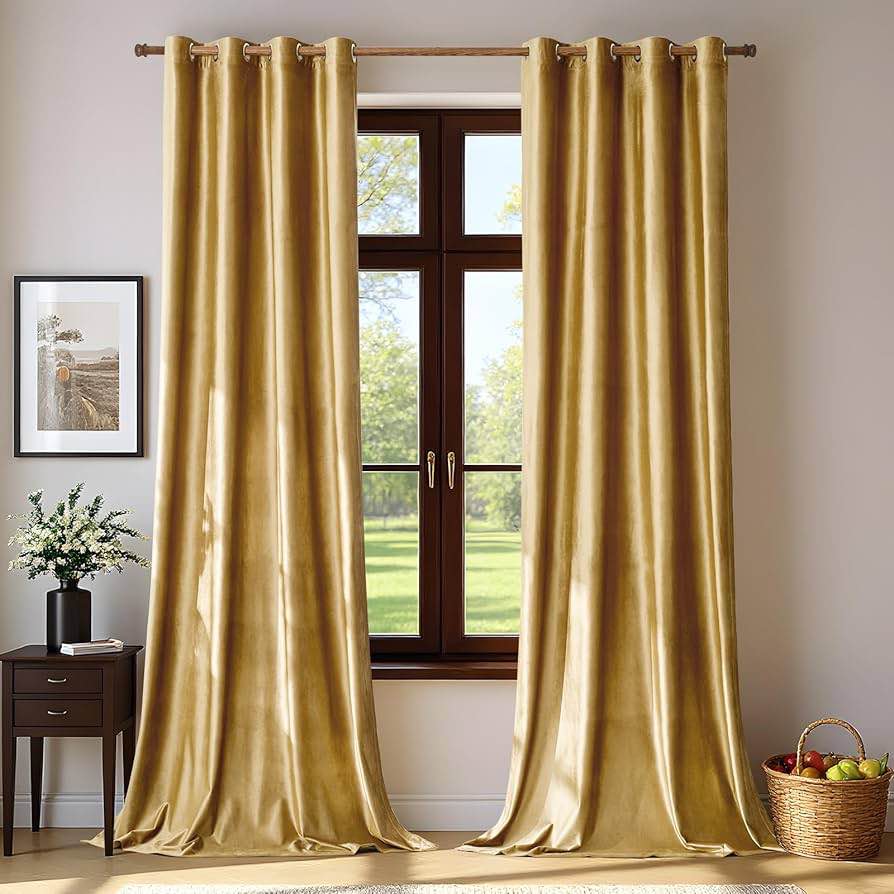 BULBUL Velvet Gold Curtains 108 inch Length- Living Room Blackout Thermal Window Drapes Darkening Decor Grommet Curtains for Bedroom Set of 1Panels