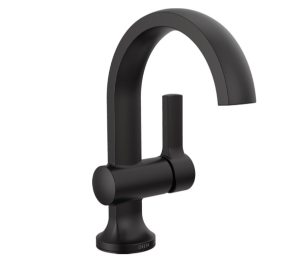 Delta Albion Matte Black Bathroom Faucet 1 Hole, Single Hole Bathroom Sink Faucet for Vanity, Metal Push-Pop Drain Assembly, Matte Black 15855LF-BL
