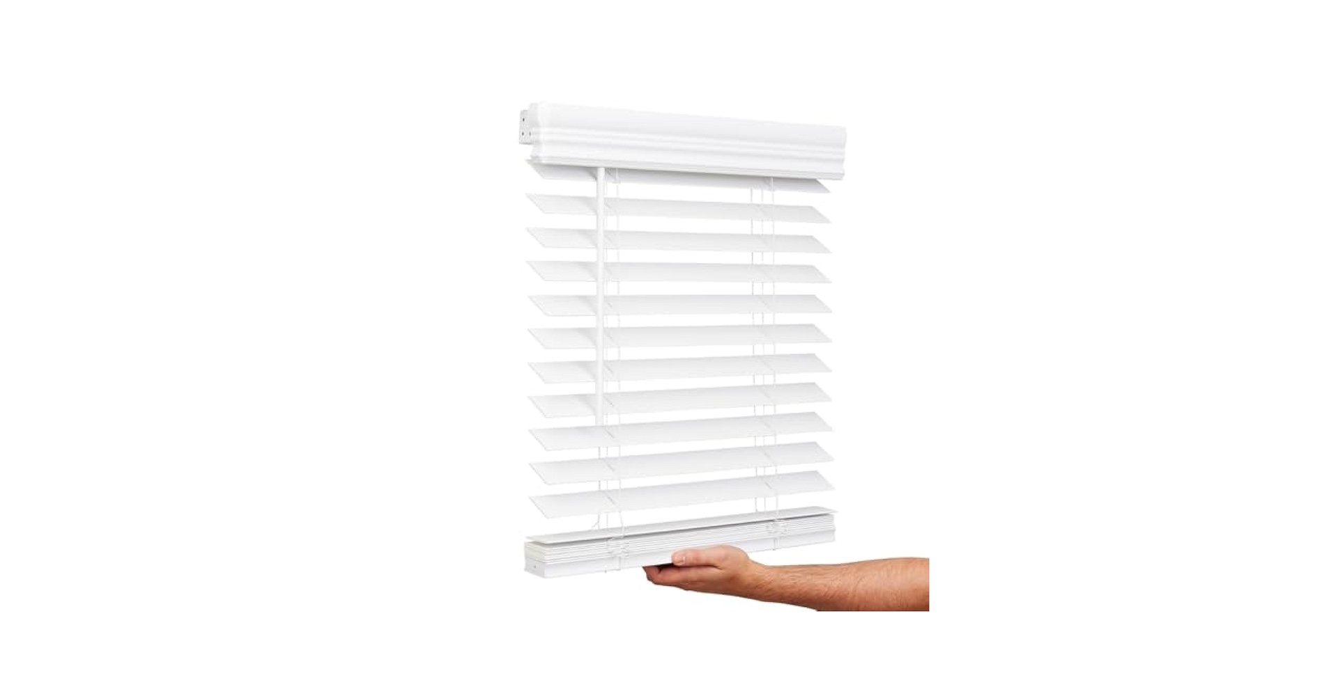 Lotus & Windoware Cordless, 2 Inch Faux Wood Blind, 46.5" Wide x 60" Long, Window Blinds, Blinds & Shades, Blinds for Indoor Windows, Embossed, Bright White