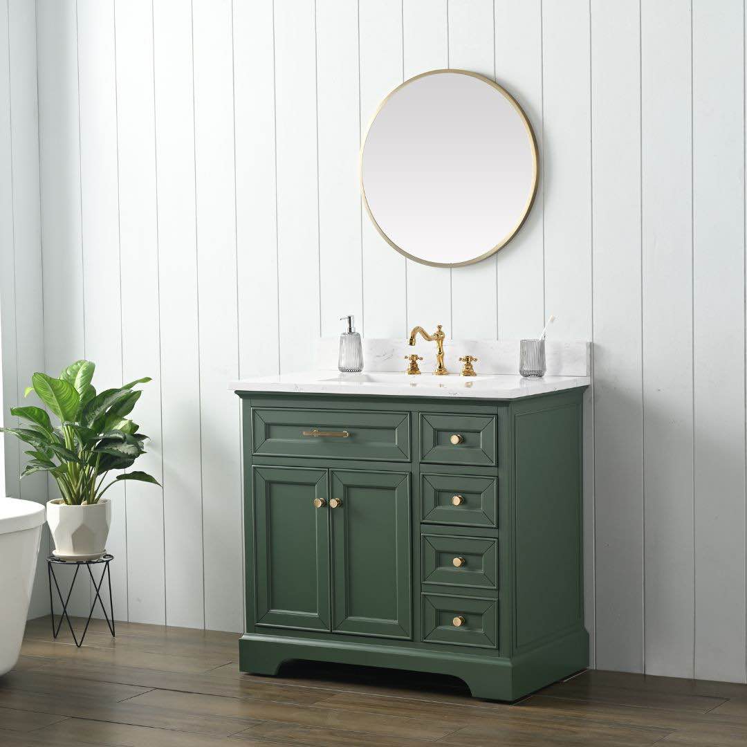 Evergreen Vanity with Carrara White Top.