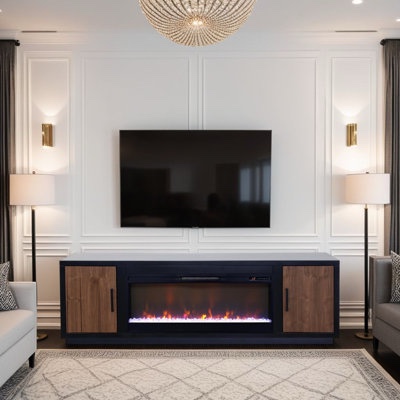 gafton solid wcod tv stand with electric fireplace for tv up to 88