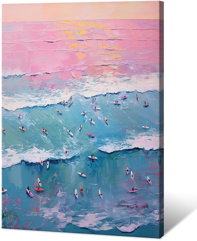 2Pcs Pink Blue Beachy Canvas Wall Art Summer Coastal Surf Posters Prints Preppy Beach Aesthetic Wall