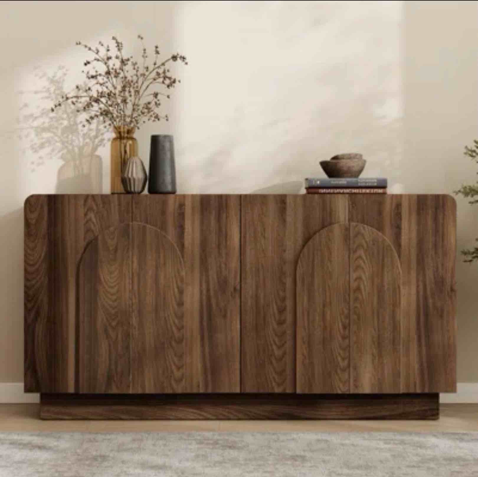 Curved Sideboard With Adjustable Shelf & 4 Doors 