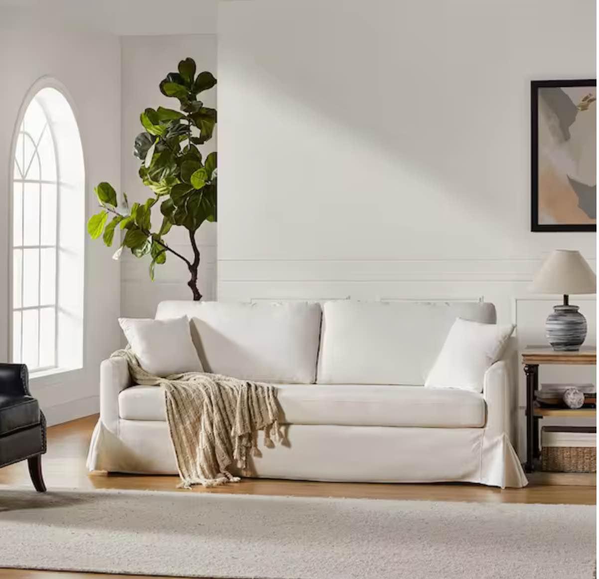 Wilfried Modern 80.7 in. W Flared Arm Polyester Slipcovered Rectangle Sofa With Reversible Back Cushion in. WHITE( 1 box to pick up)