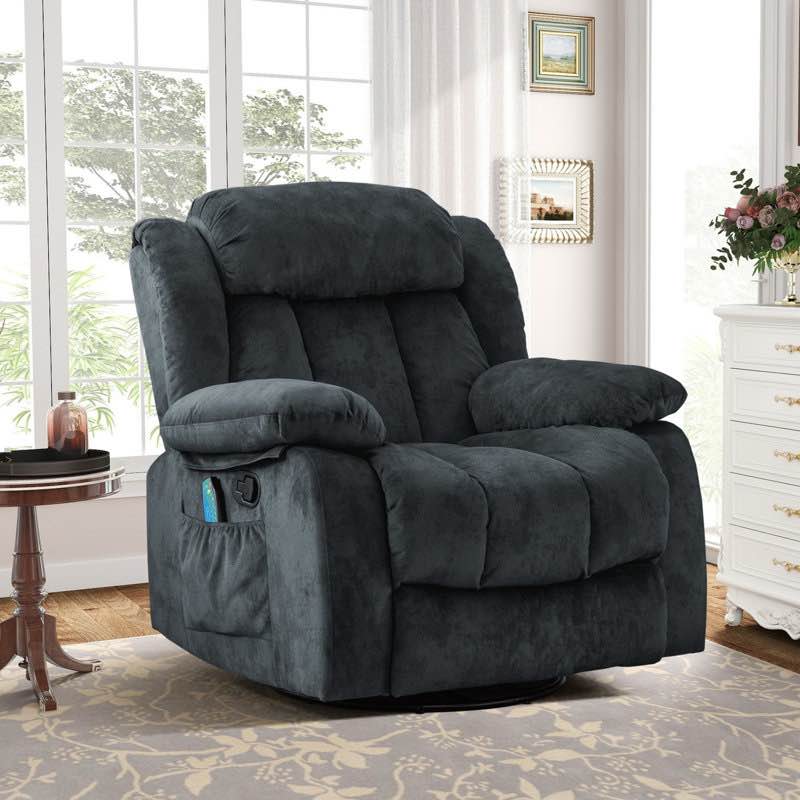 37.4 wide contemporary compact microfiber swivel rocker manual
