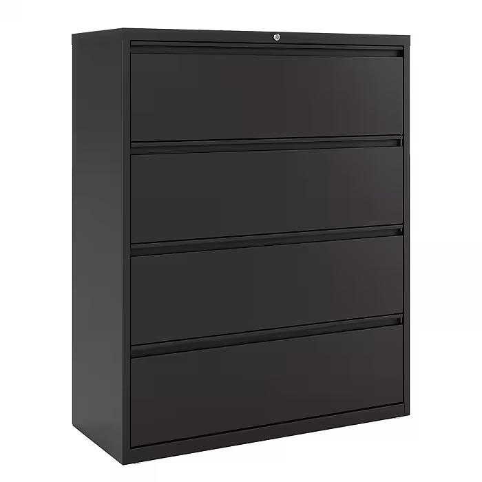 staples 4-drawer lateral file cabinet, letter/legal size, lockable, 52.36"h x 42"w x 18.62"d, black (59621/17460)
