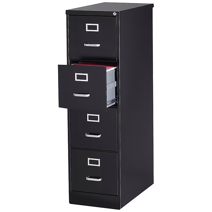 Staples 4-Drawer Vertical File Cabinet, Letter Size, Lockable, 51.97"H x 14.9"W x 26.5"D, Black (59603/25411) 