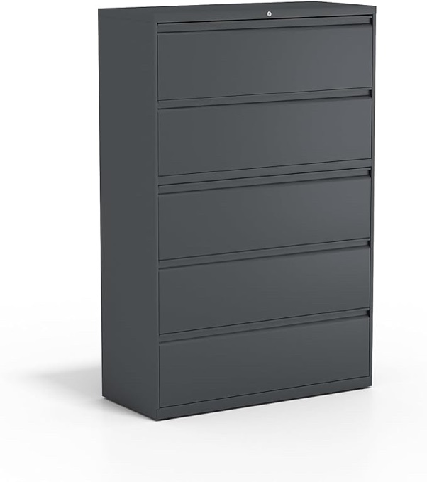 18195 staples 5-drawer lateral file cabinet, letter & legal size documents, lockable, 42" w x 18.63" d x 67.63" h