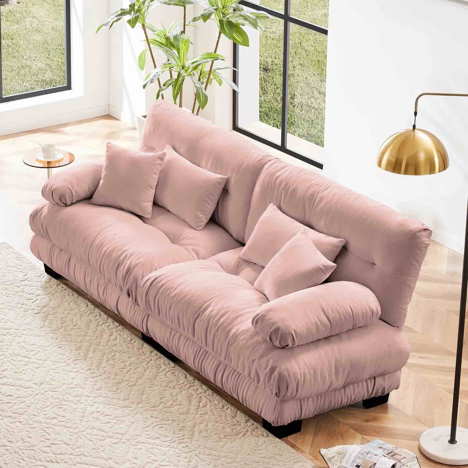 SEE DESCRIPTION 94.4” Loveseat Sofa, 2 Seater Modular Sectional Sofa, Pink Large Sectional Couches for Living Room, Fluffy Couch Set, Love Seat, Chenille Cloud Couch with 4 Pillows, Deep Seat Sofas for Living Room W714P253476