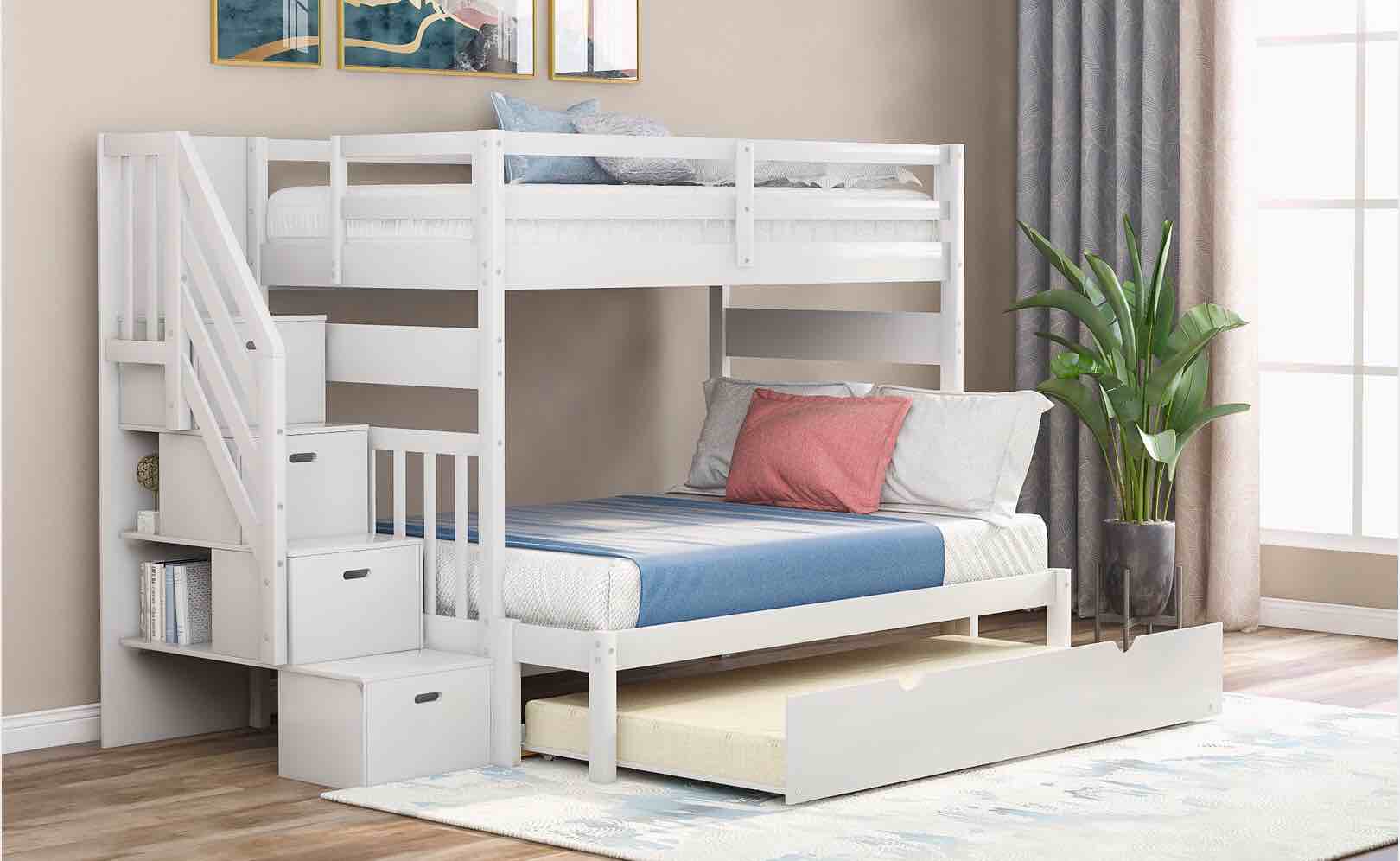 SEE DESCRIPTION Twin Over Twin/Full Bunk Bed w/ Twin Trundle, White WF286829AAK