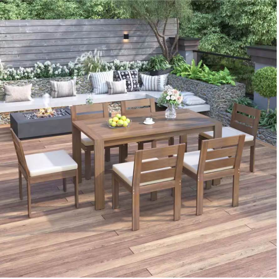 SEE DESCRIPTION U_Style 7-Piece acacia Wood Outdoor Dining table and chair Set with beige Cushions for patio, balcony, backyard WF301639AAE by Unbranded