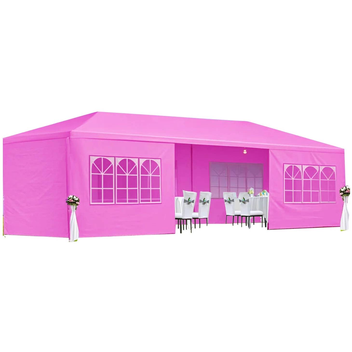 10x30 Canopy Tent with 8 Removable Sidewalls, UV Waterproof Wedding Canopy Gazebo, Heavy Duty Easy Set-up Gazebo Event Canopy Shelter, Pink