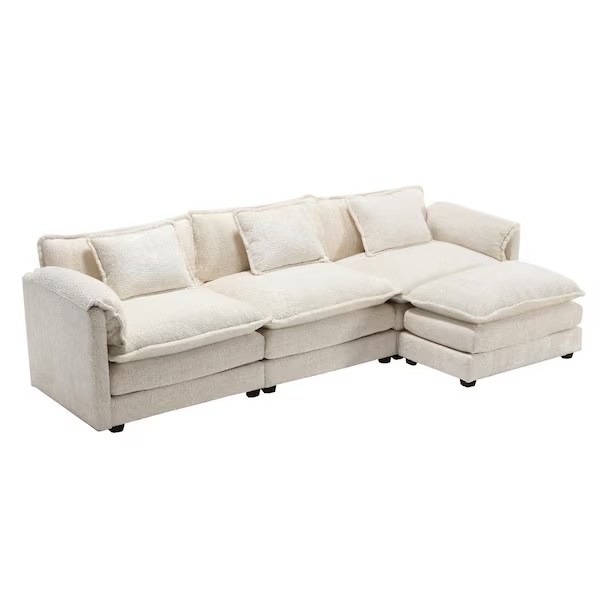 SEE DESCRIPTION 112 in. Square Arm 4-Piece L Shaped Chenille Modern Sectional Sofa in Beige with Moveable Ottoman by HOMEFUN