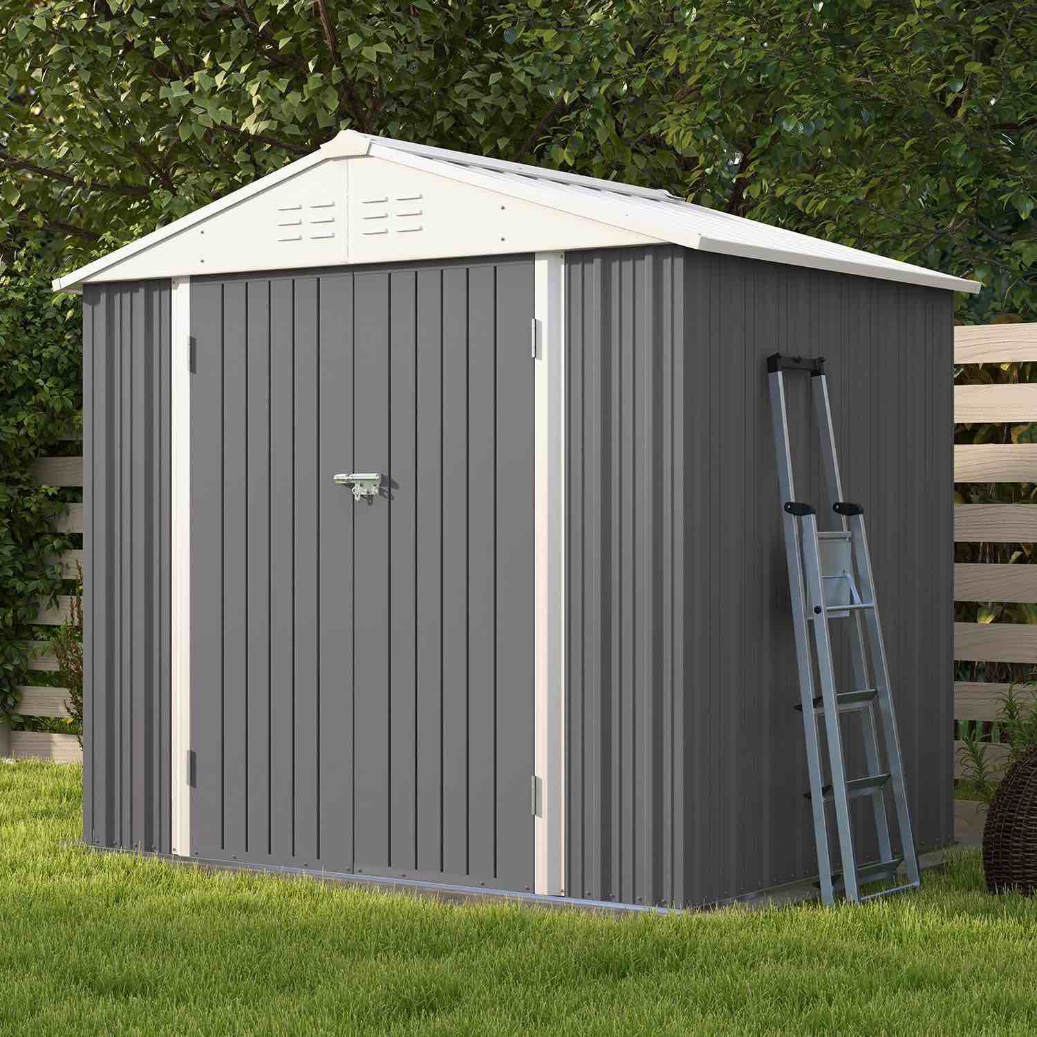 10FT x 8FT Outdoor Metal Storage Shed,Tool Shed Storage House with Lockable Door for Garden, Backyard, Patio Gray
